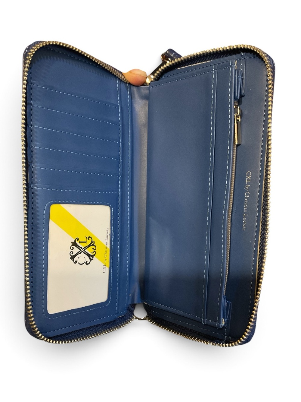 Christian Lacroix Cobalt Blue Croc-Embossed Zip Wallet Wristlet NWT